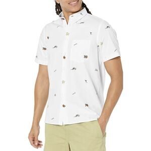 NWT $175 PAUL SMITH Mens White Short Sleeve Button Up Beach Motif Shirt. XXL